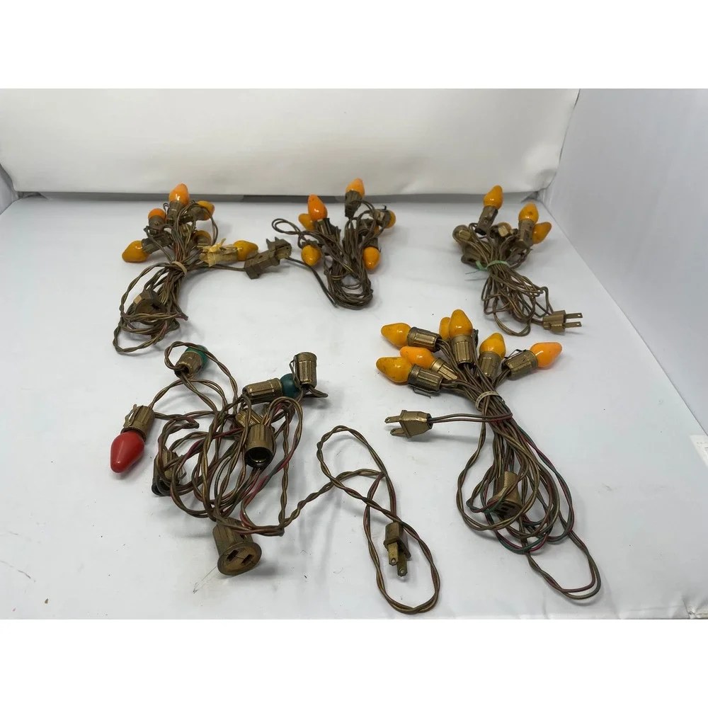 Vintage Christmas String Lights Holiday Decor Orange Red Green Bulbs